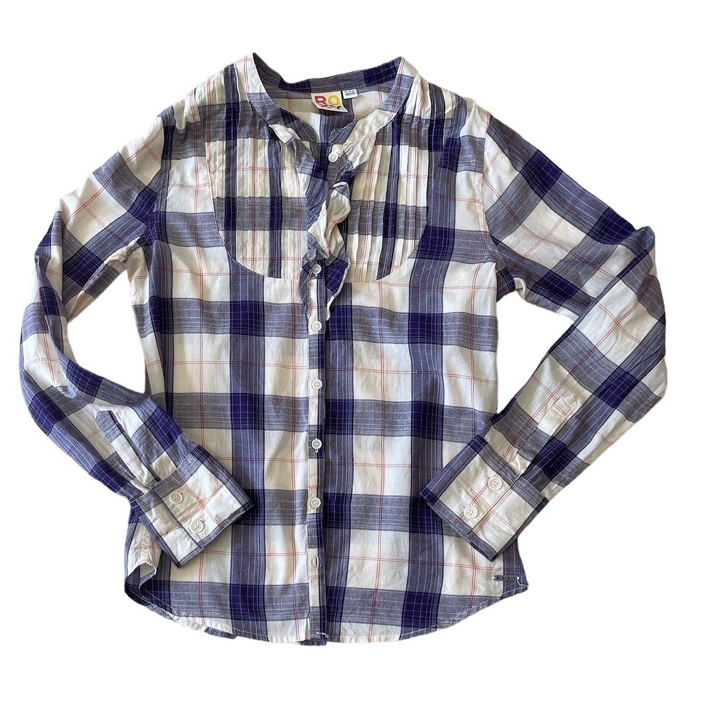 ROXY Plaid Button-Up Shirt in Purple & White Size Medium